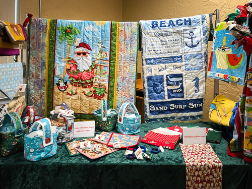 Quilted items at a Christmas Fundraiser