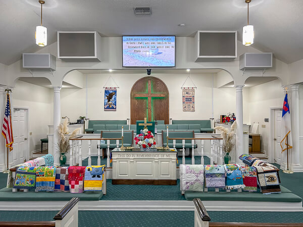 Seaside Stitcher Quilts waiting to blessed on alter.