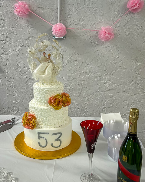 53rd Anniversary Wedding Cake with couple's original wedding cake topper