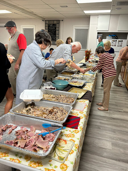 Thanksgiving dinner serving line