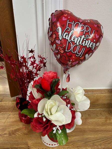 Valentine flowers and balloon