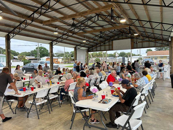 Picnic dinner in pavilion